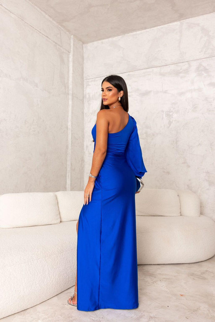 Dress Women Asymmetric Neckline Pleated – Evening