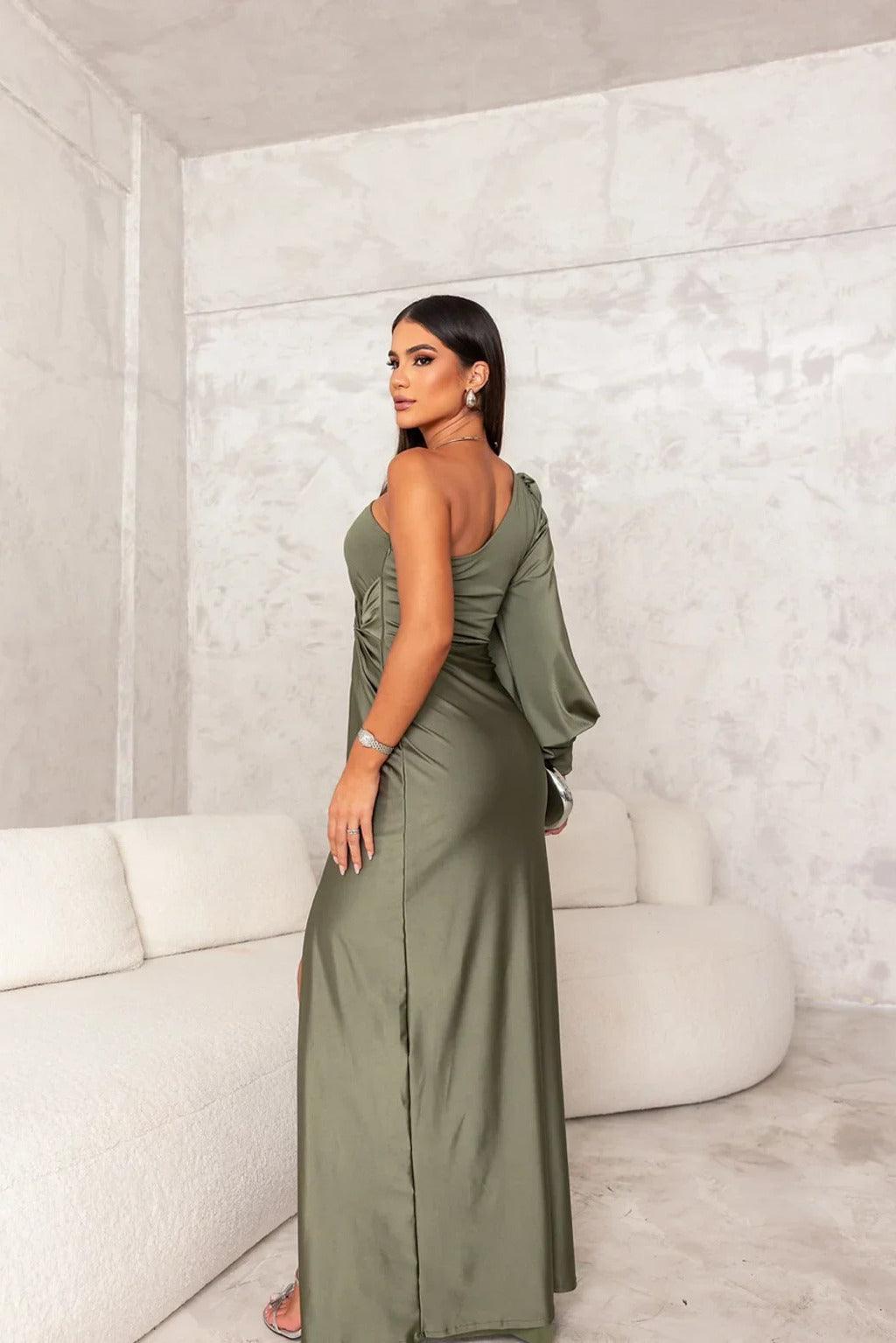 Dress Women Asymmetric Neckline Pleated – Evening