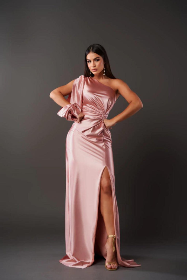 Dress Women Asymmetric Neckline Pleated – Evening
