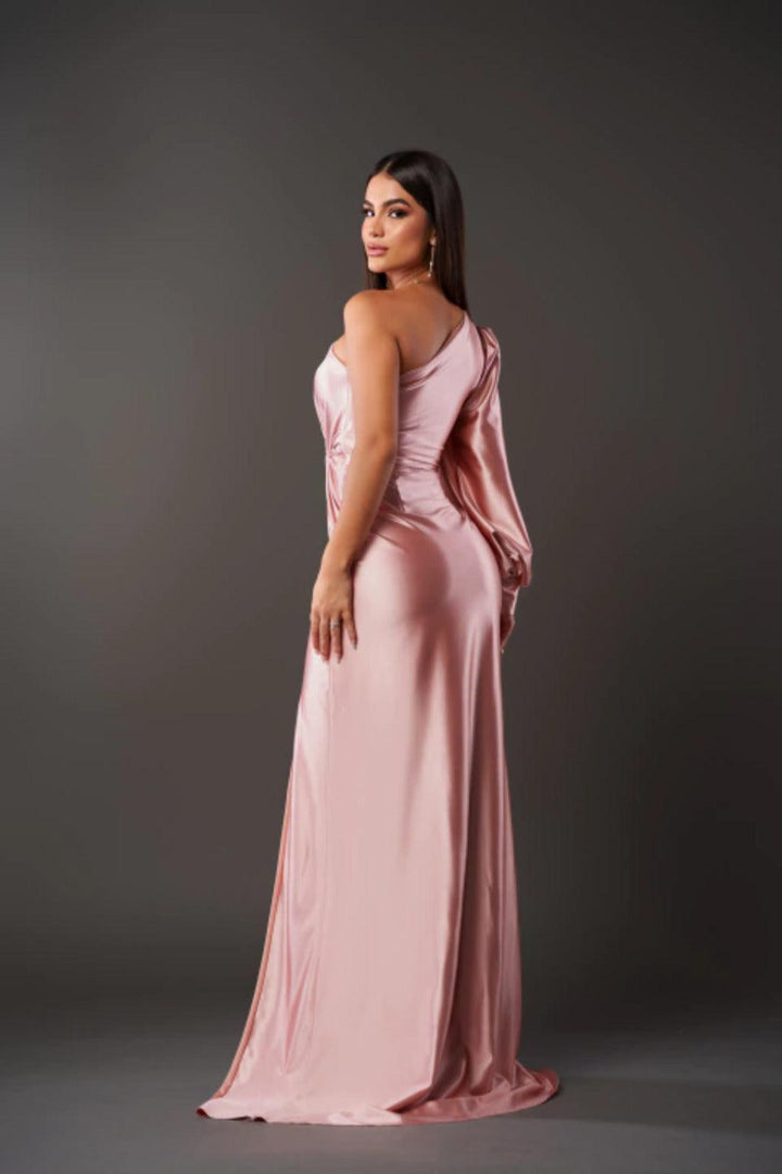 Dress Women Asymmetric Neckline Pleated – Evening