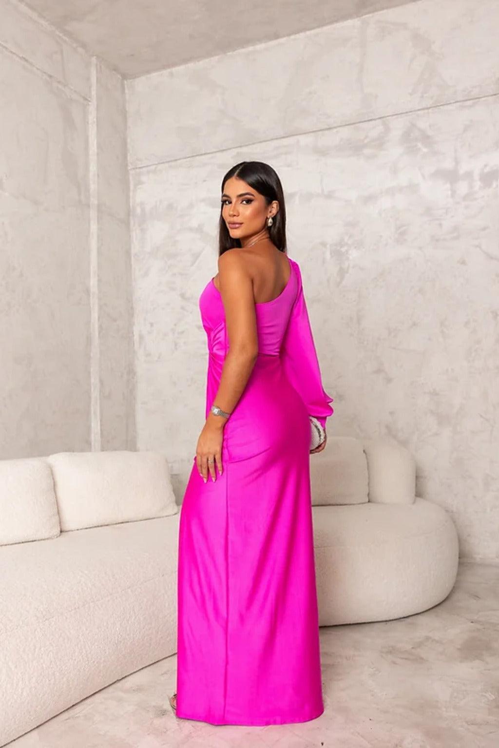 Dress Women Asymmetric Neckline Pleated – Evening