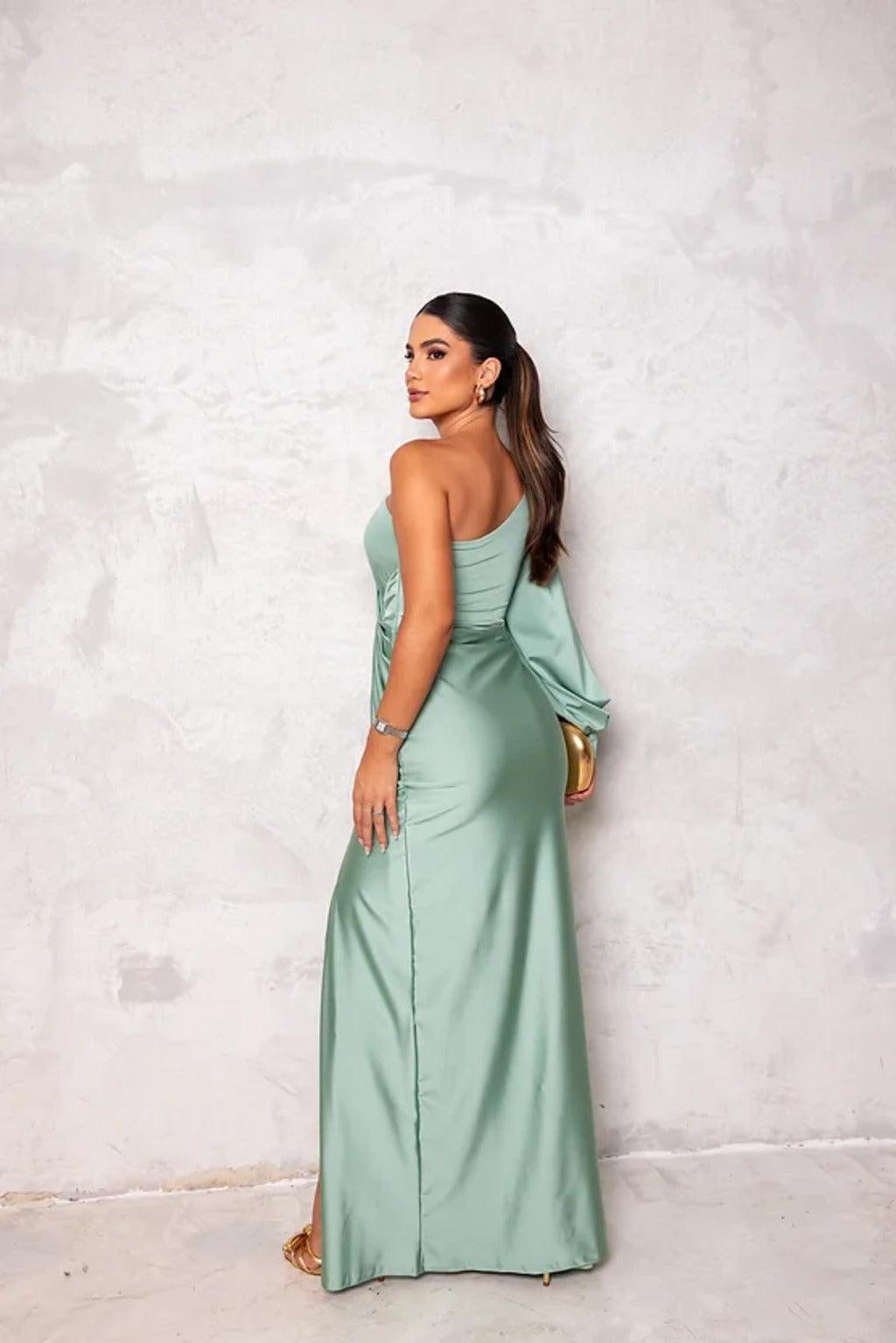 Dress Women Asymmetric Neckline Pleated – Evening