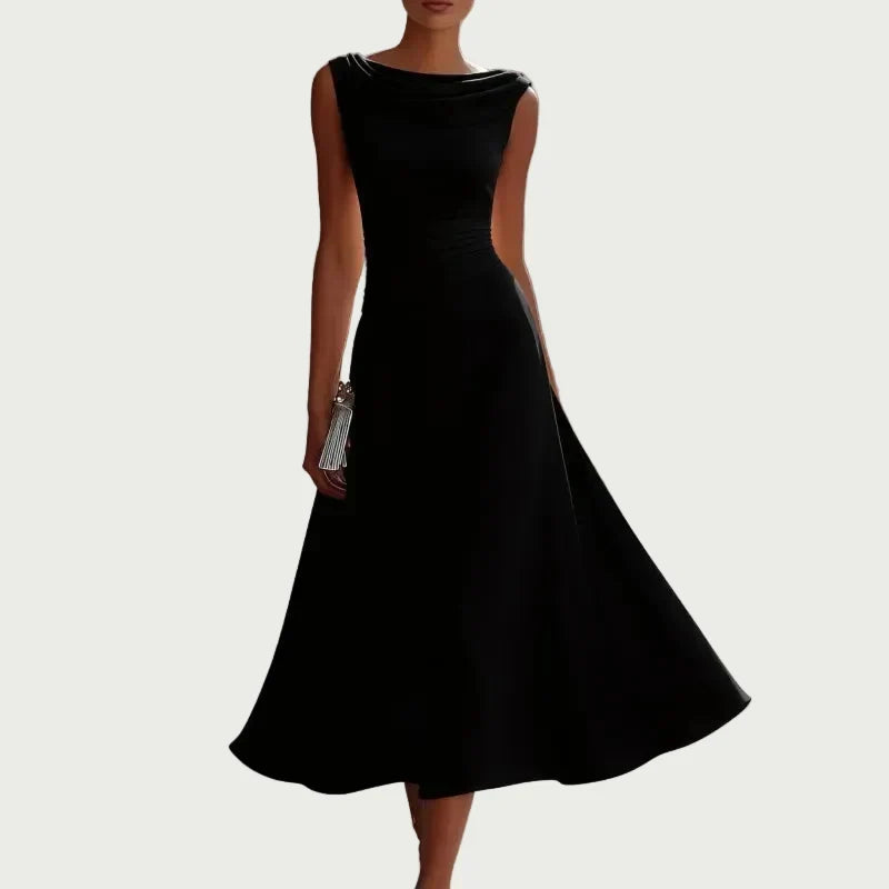 Dress Women Chiffon Boat Neck Sleeveless – Evening
