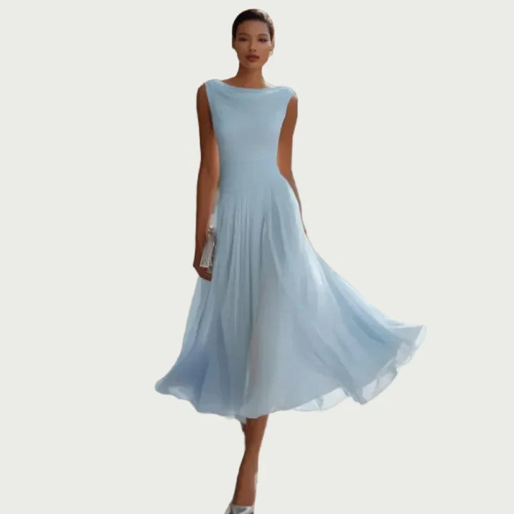 Dress Women Chiffon Boat Neck Sleeveless – Evening