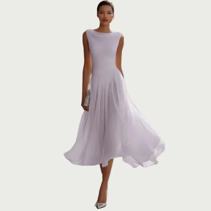 Dress Women Chiffon Boat Neck Sleeveless – Evening