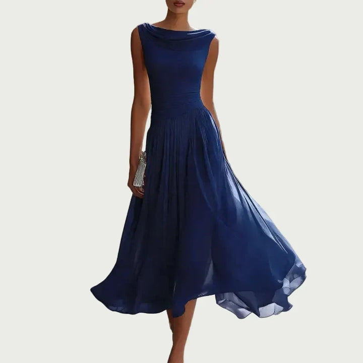 Dress Women Chiffon Boat Neck Sleeveless – Evening