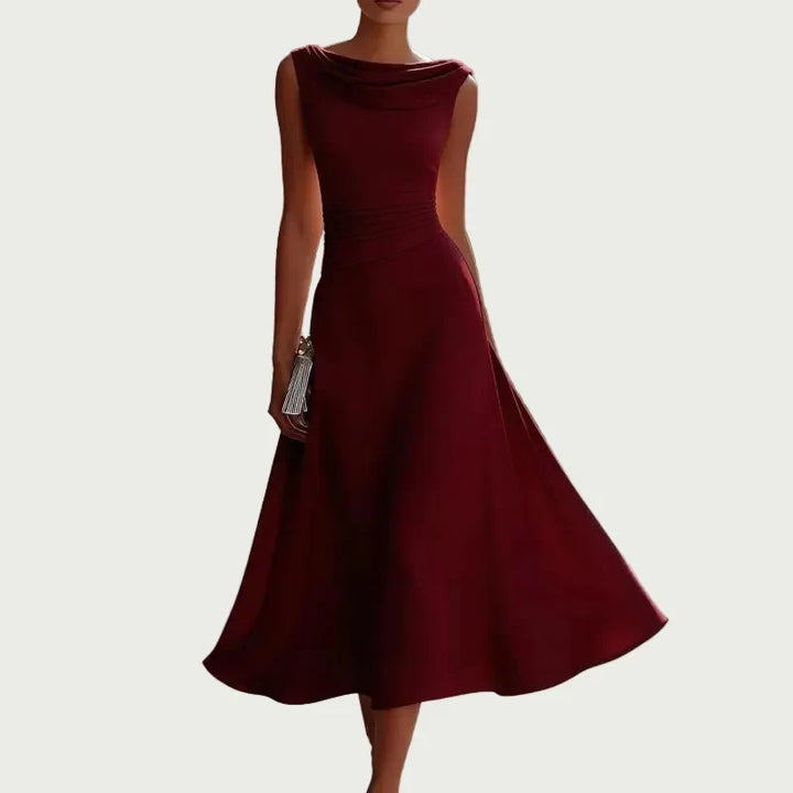 Dress Women Chiffon Boat Neck Sleeveless – Evening