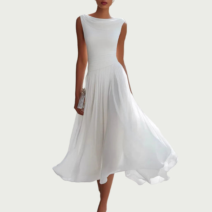 Dress Women Chiffon Boat Neck Sleeveless – Evening