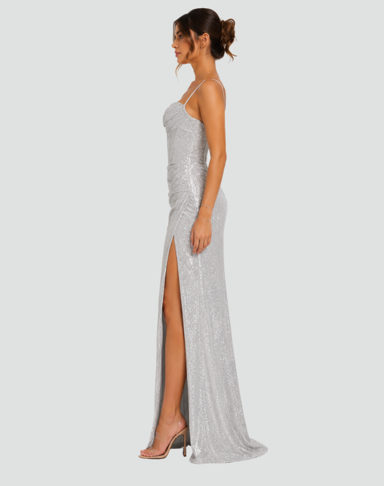 Dress Women Maxi Glitter Spaghetti Straps Split – Evening
