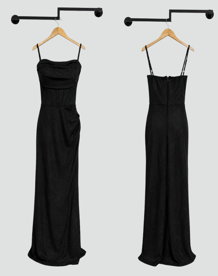 Dress Women Maxi Glitter Spaghetti Straps Split – Evening