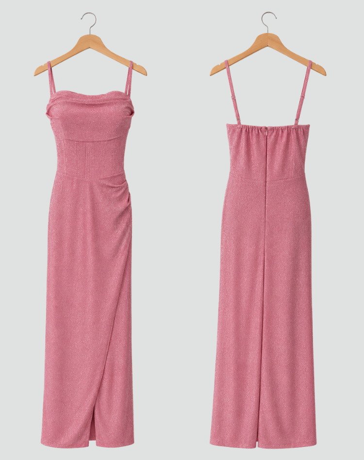 Dress Women Maxi Glitter Spaghetti Straps Split – Evening