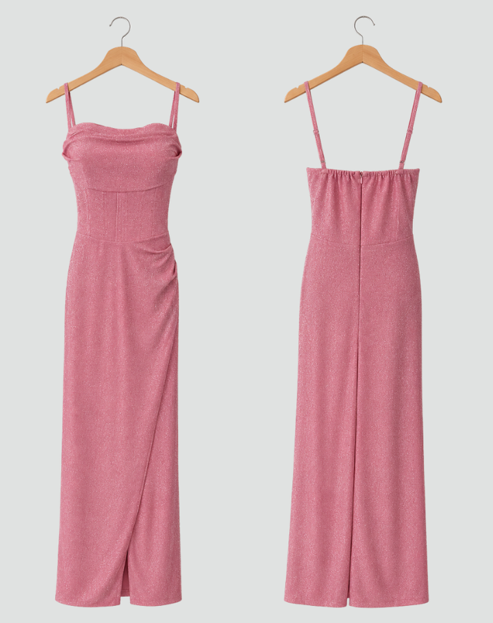 Dress Women Maxi Glitter Spaghetti Straps Split – Evening