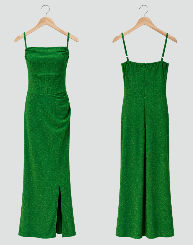 Dress Women Maxi Glitter Spaghetti Straps Split – Evening