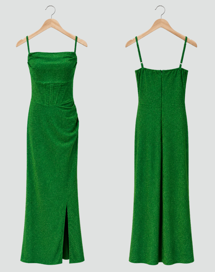Dress Women Maxi Glitter Spaghetti Straps Split – Evening