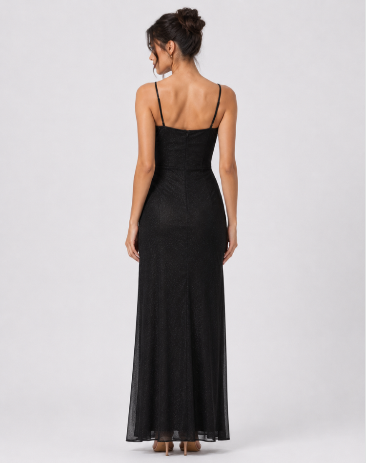 Dress Women Maxi Glitter Spaghetti Straps Split – Evening