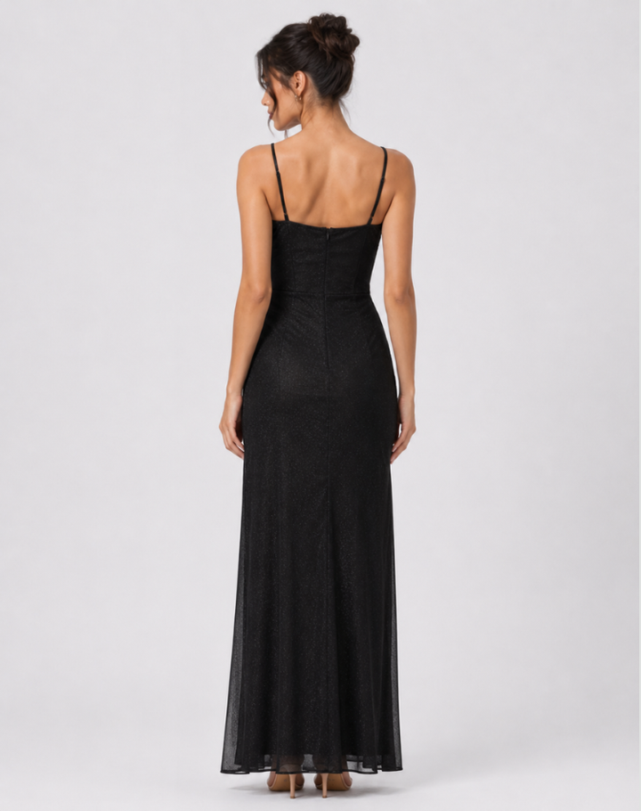 Dress Women Maxi Glitter Spaghetti Straps Split – Evening