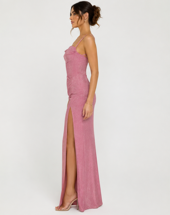 Dress Women Maxi Glitter Spaghetti Straps Split – Evening