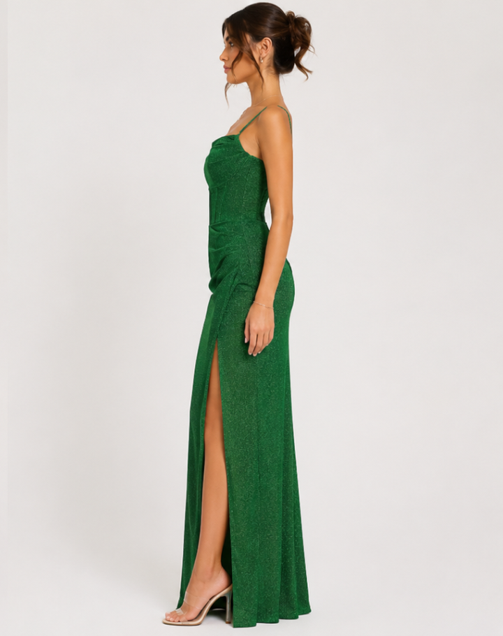 Dress Women Maxi Glitter Spaghetti Straps Split – Evening