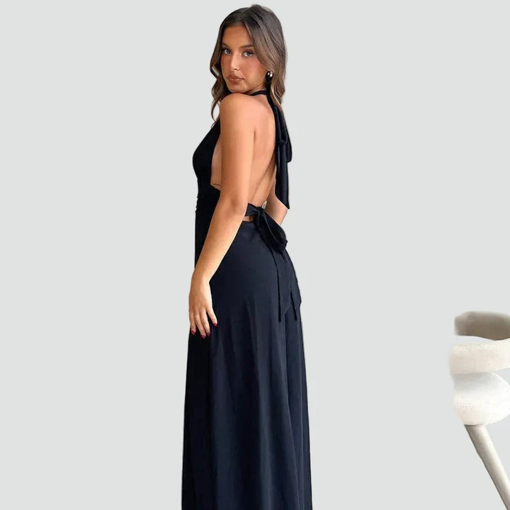 Dress Women Maxi Halter Deep Neckline Split – Evening