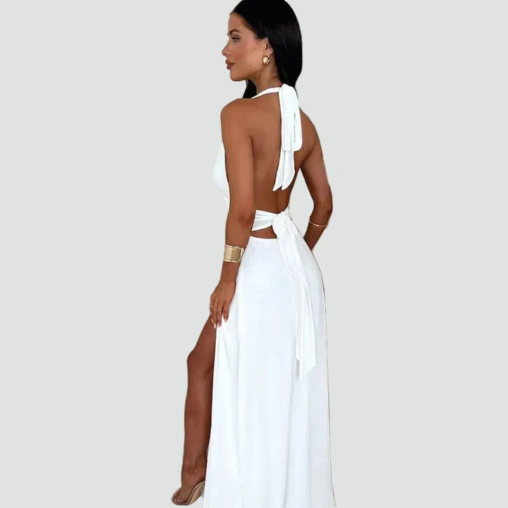 Dress Women Maxi Halter Deep Neckline Split – Evening