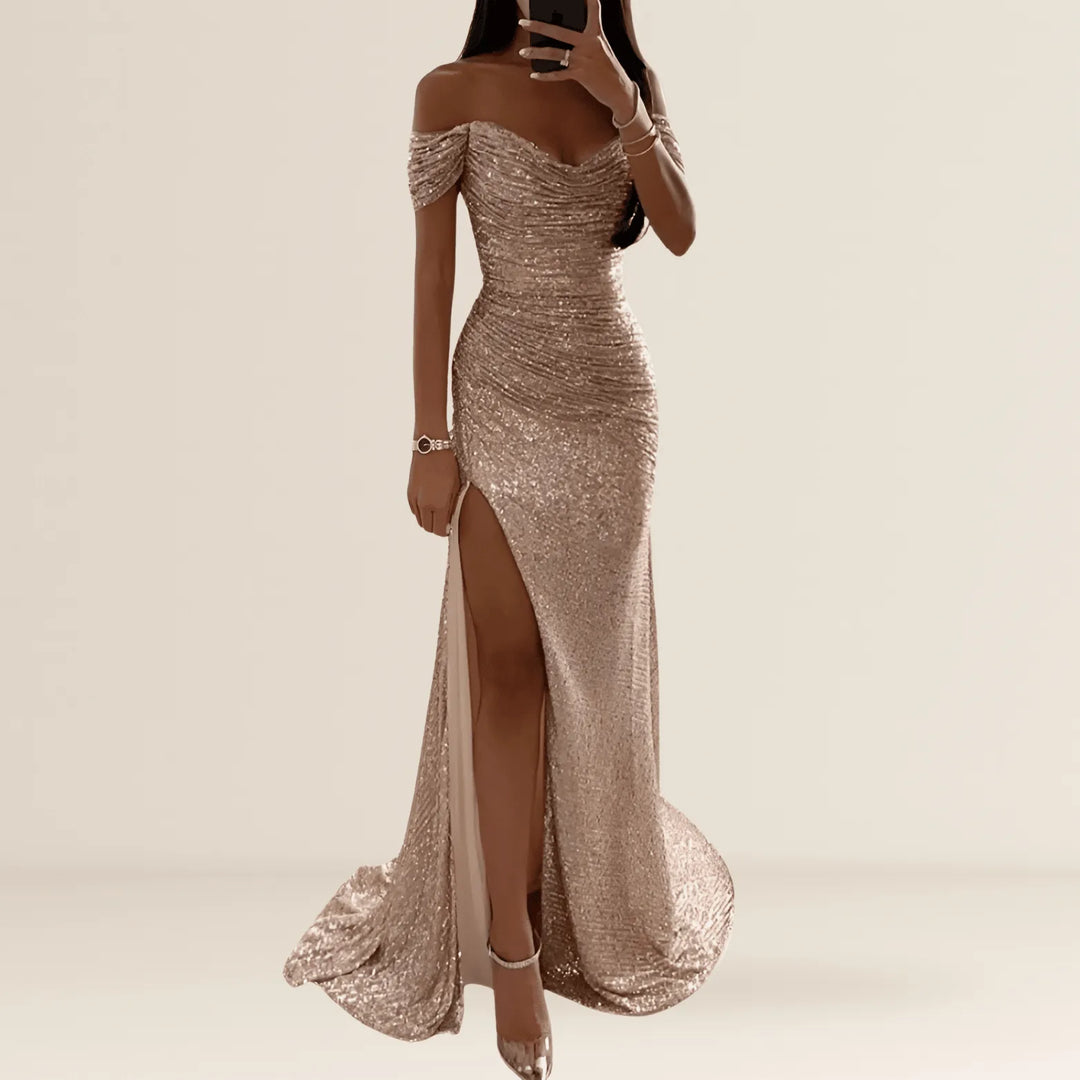 Dress Women Maxi Off-Shoulder Sequin Split – Evening