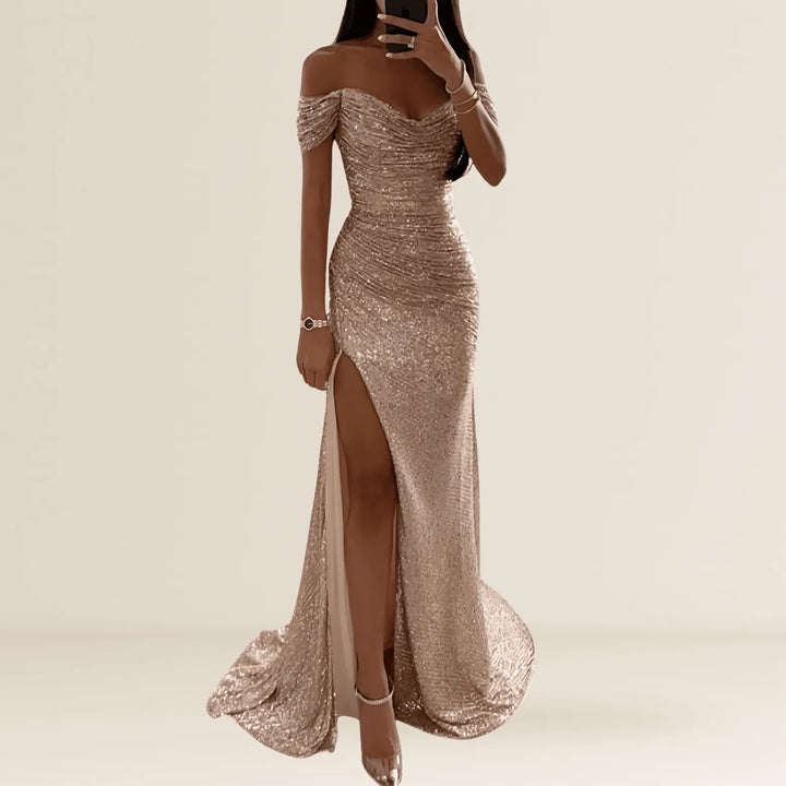 Dress Women Maxi Off-Shoulder Sequin Split – Evening