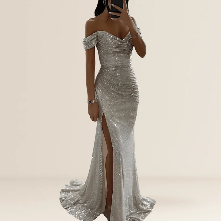 Dress Women Maxi Off-Shoulder Sequin Split – Evening