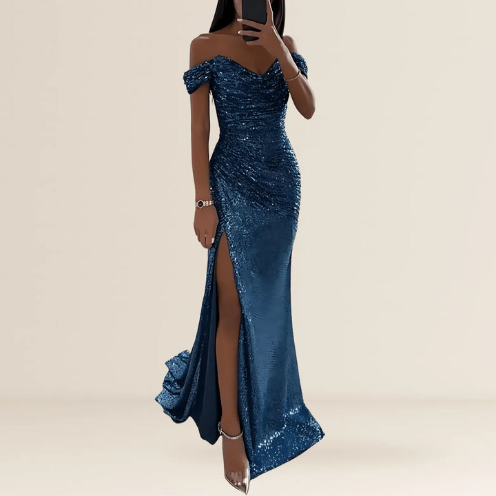 Dress Women Maxi Off-Shoulder Sequin Split – Evening