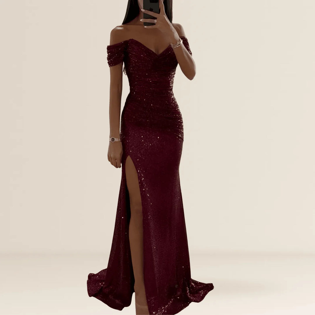 Dress Women Maxi Strapless Sequin Split – Evening