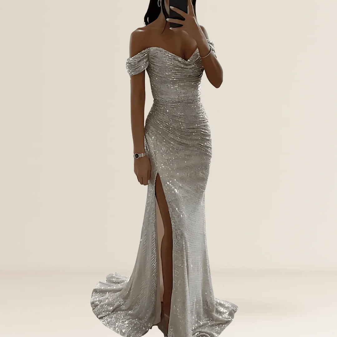 Dress Women Maxi Strapless Sequin Split – Evening