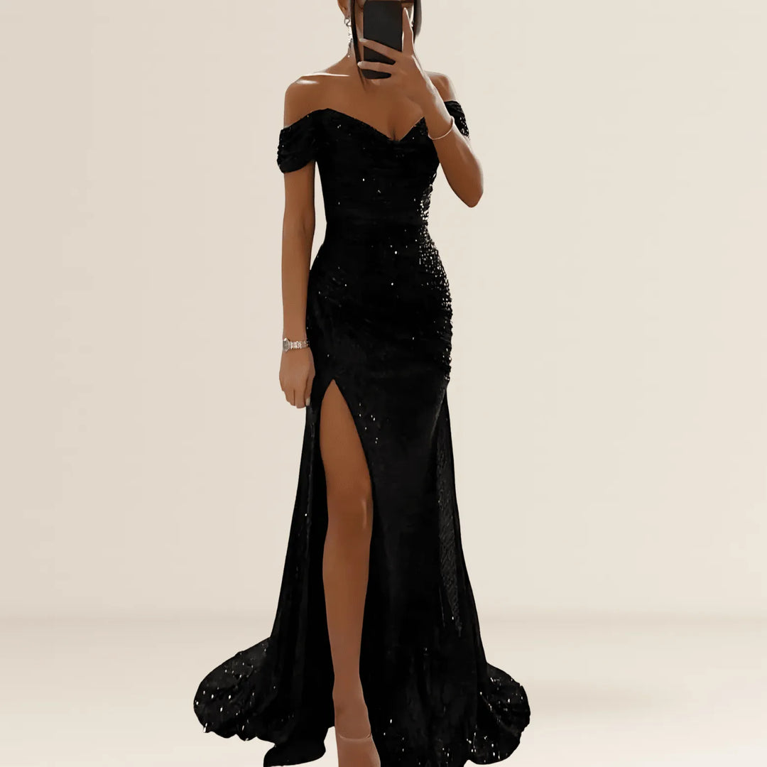Dress Women Maxi Strapless Sequin Split – Evening