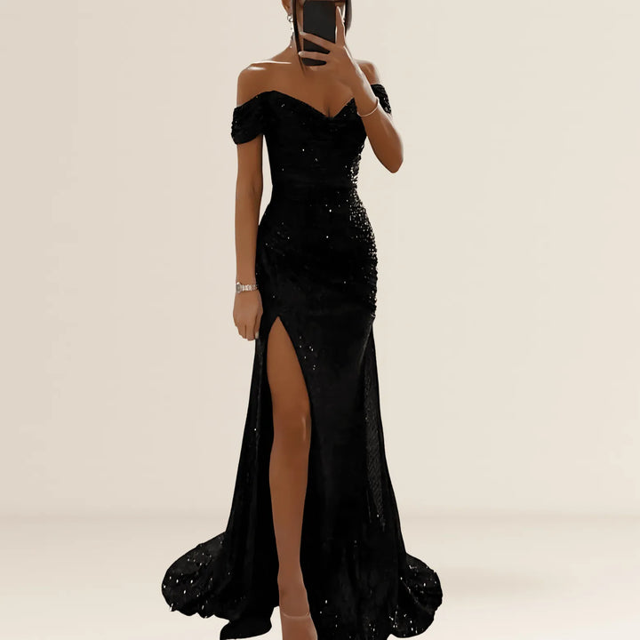 Dress Women Maxi Strapless Sequin Split – Evening