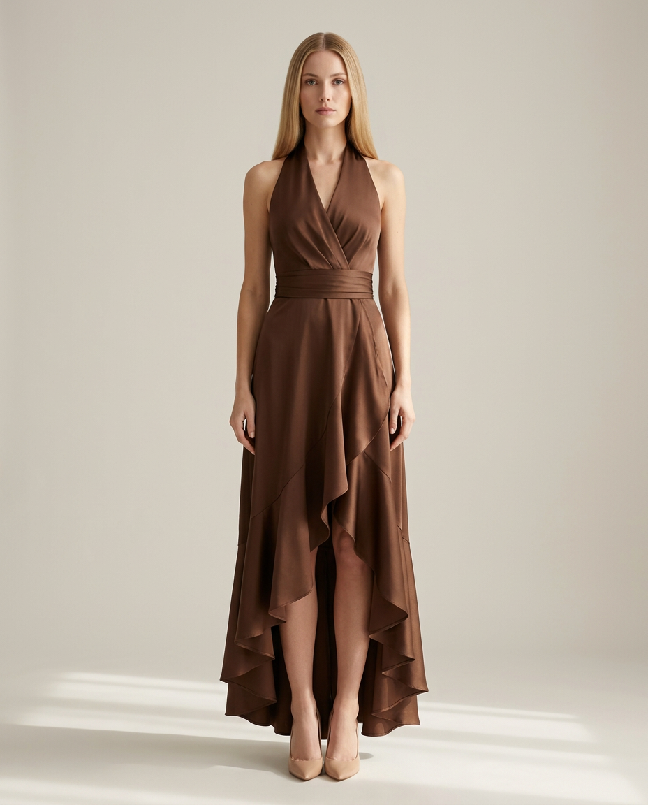 Dress Women Halter Neck Wrap Waist – Evening