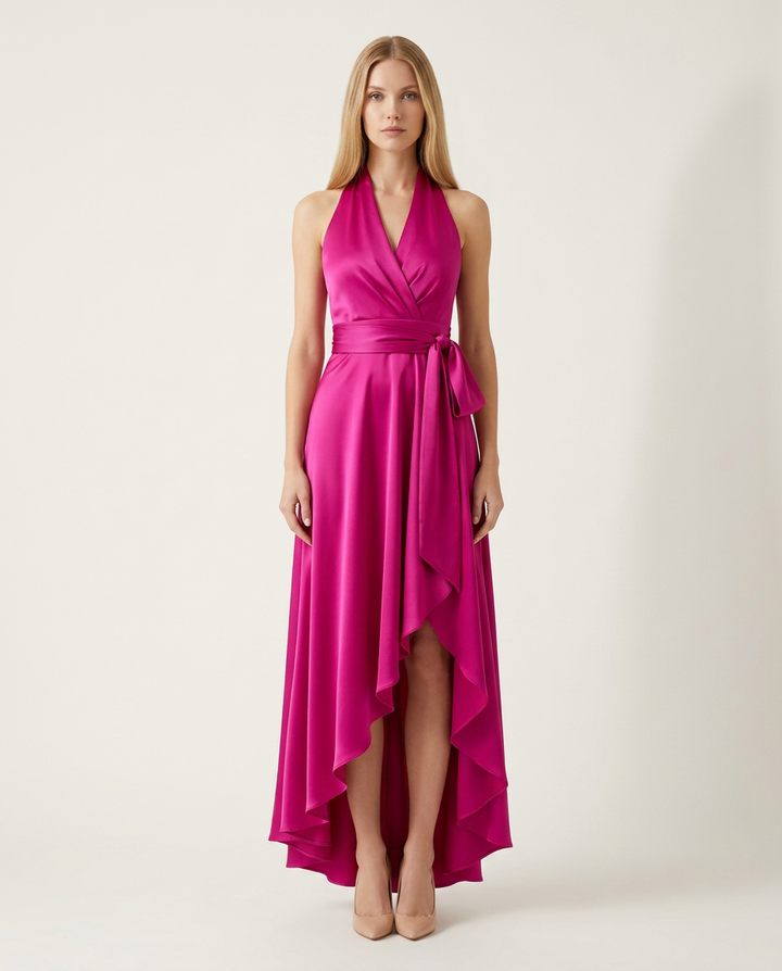 Dress Women Halter Neck Wrap Waist – Evening