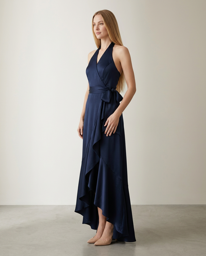 Dress Women Halter Neck Wrap Waist – Evening