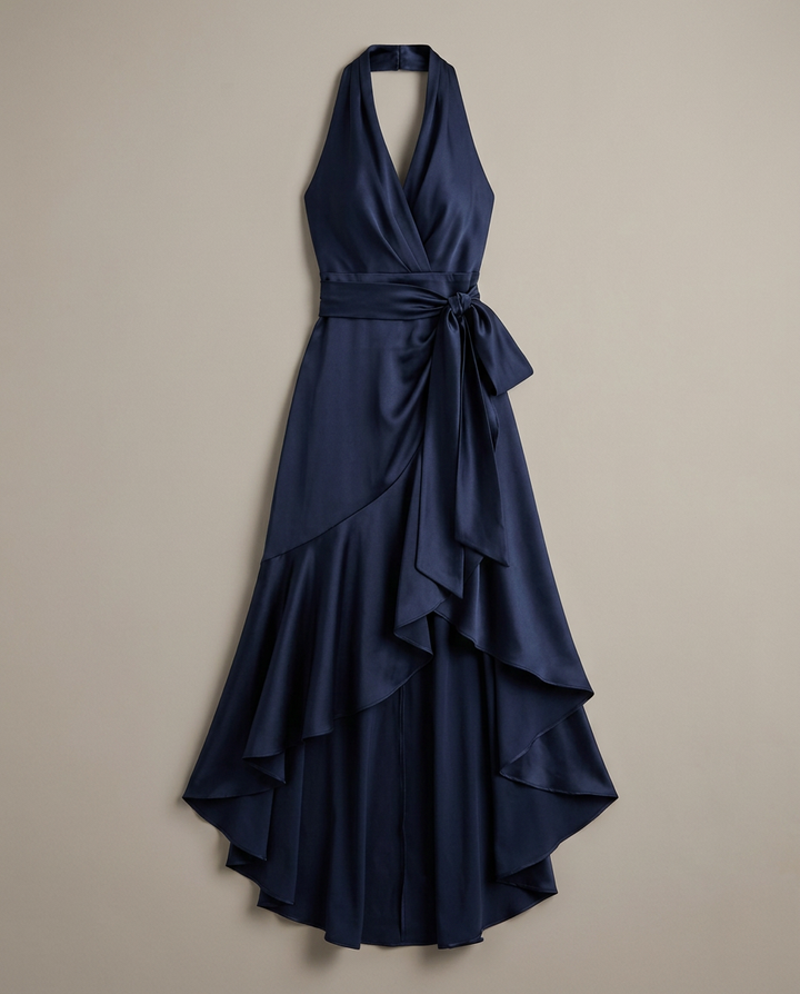 Dress Women Halter Neck Wrap Waist – Evening
