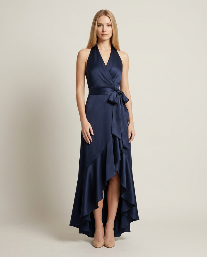 Dress Women Halter Neck Wrap Waist – Evening