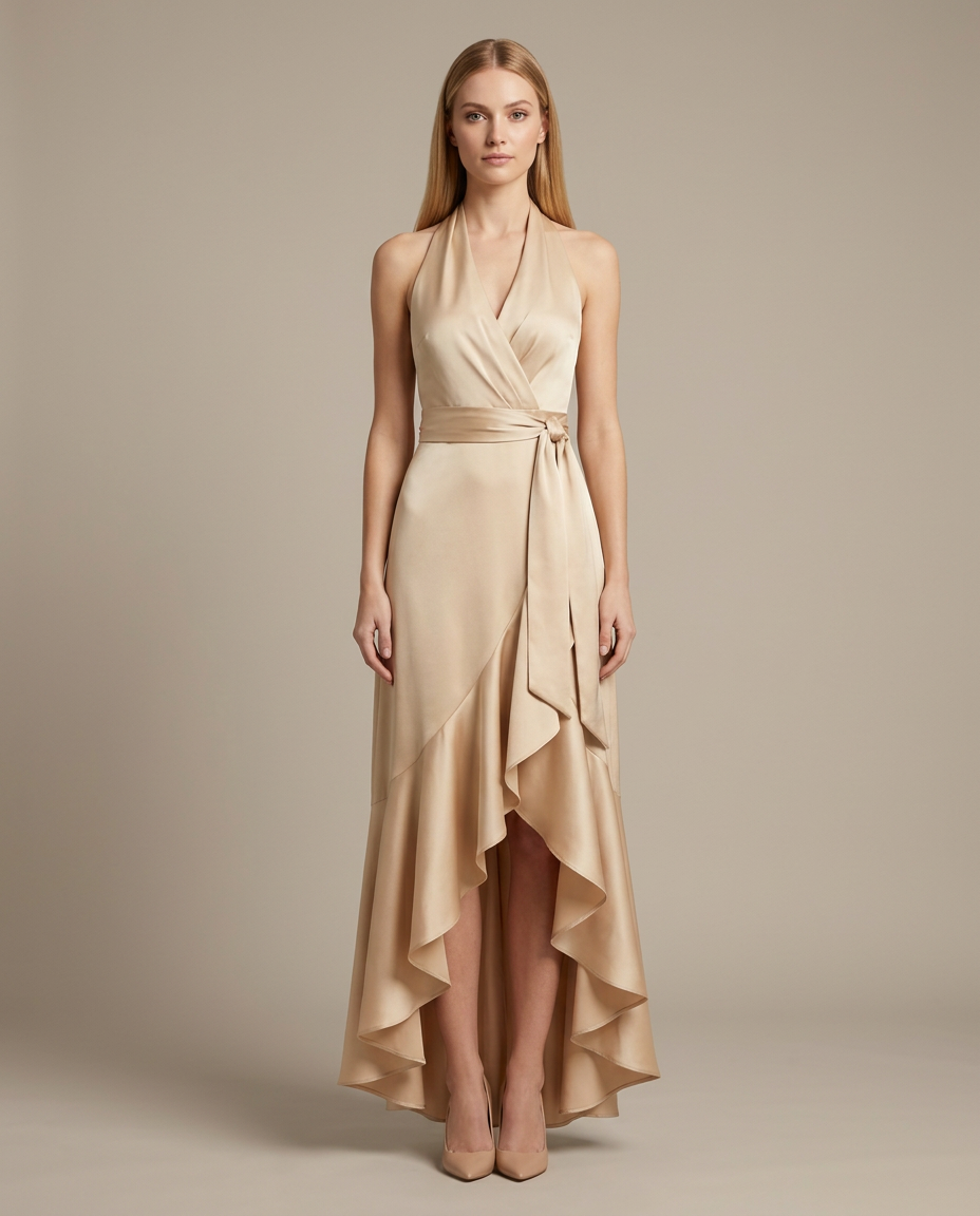 Dress Women Halter Neck Wrap Waist – Evening