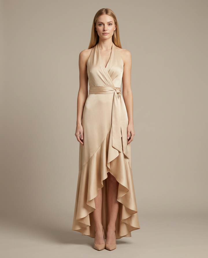 Dress Women Halter Neck Wrap Waist – Evening