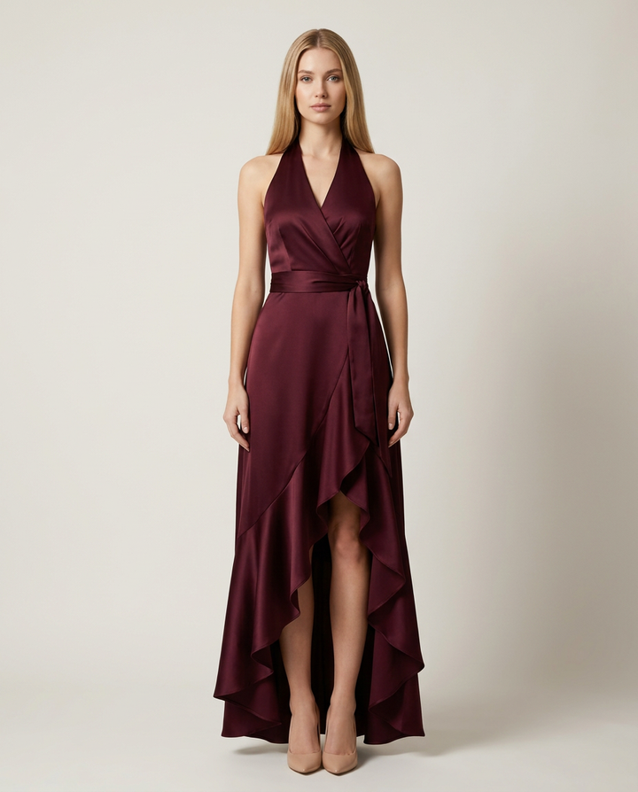 Dress Women Halter Neck Wrap Waist – Evening