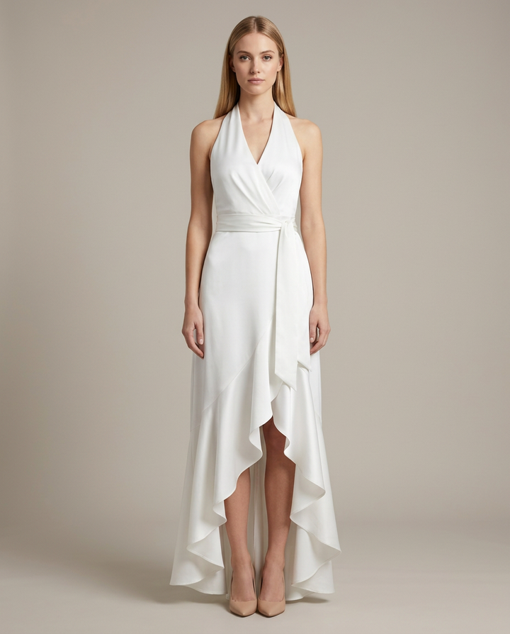 Dress Women Halter Neck Wrap Waist – Evening
