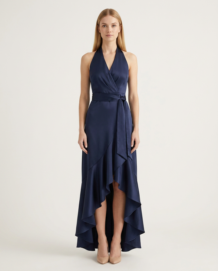 Dress Women Halter Neck Wrap Waist – Evening