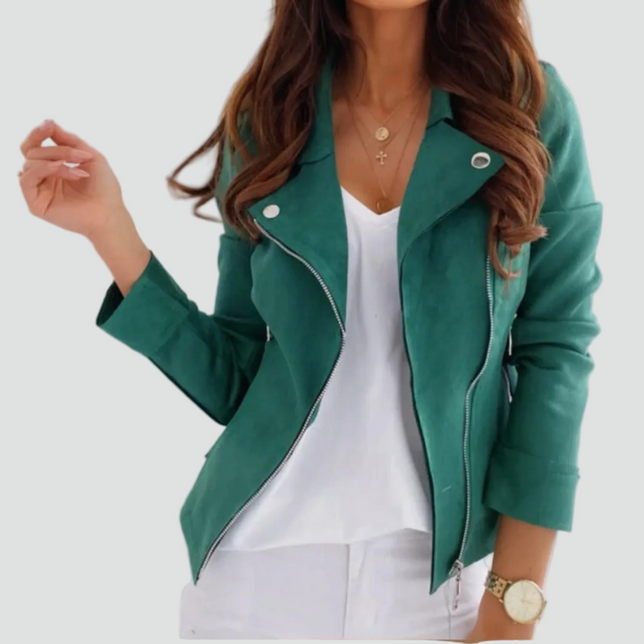 Jacket Women Asymmetric Zip Suede Look – Casual