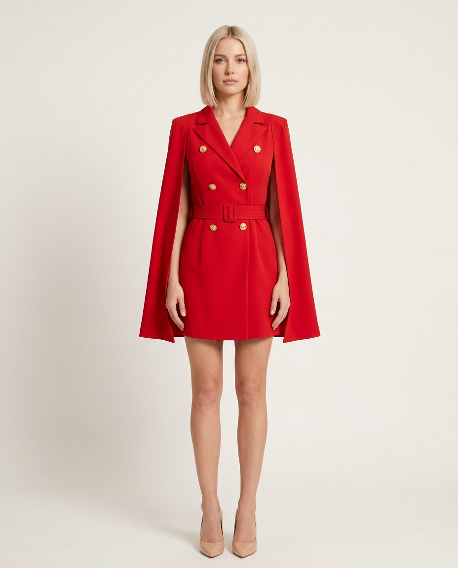 Blazer Women Tailored with Cape and Belt – Business
