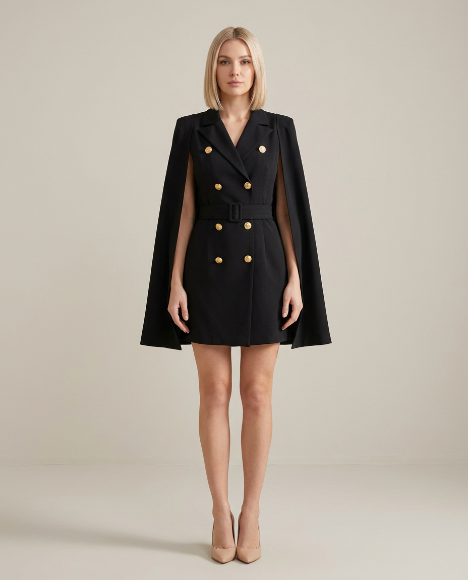 Blazer Women Tailored with Cape and Belt – Business