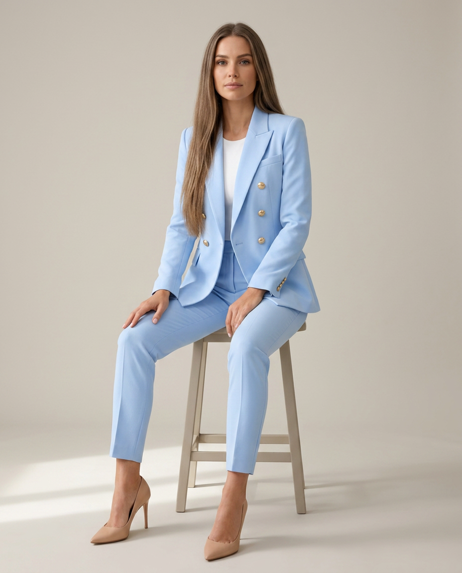Blazer Set Women Double-Breasted Trousers – Business