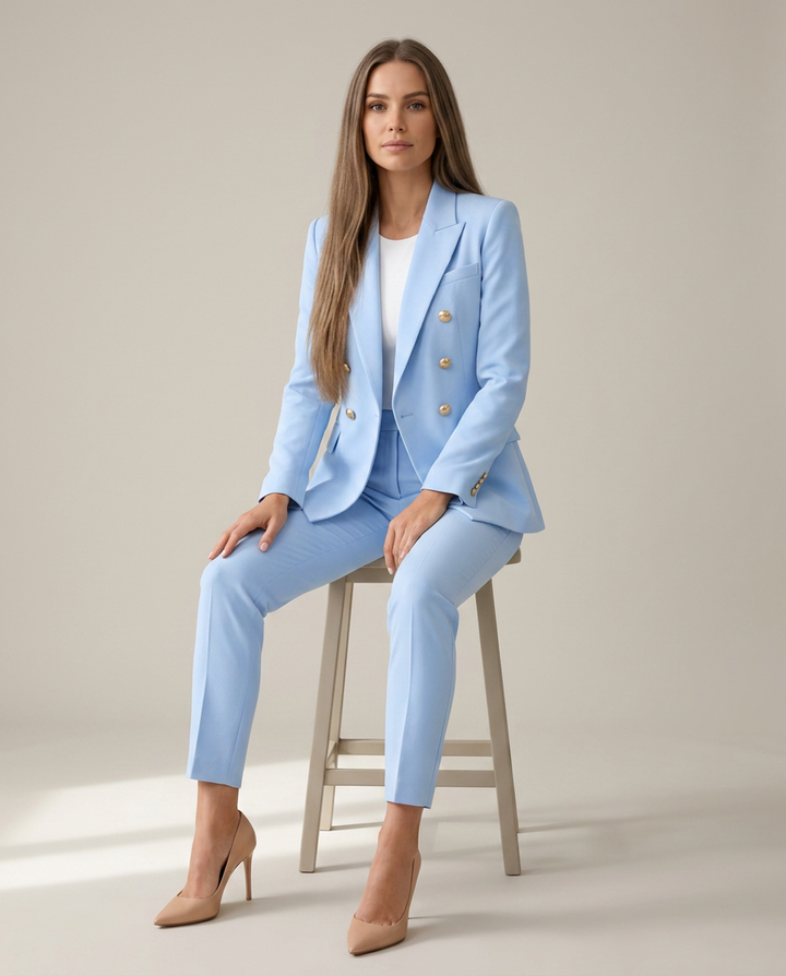 Blazer Set Women Double-Breasted Trousers – Business