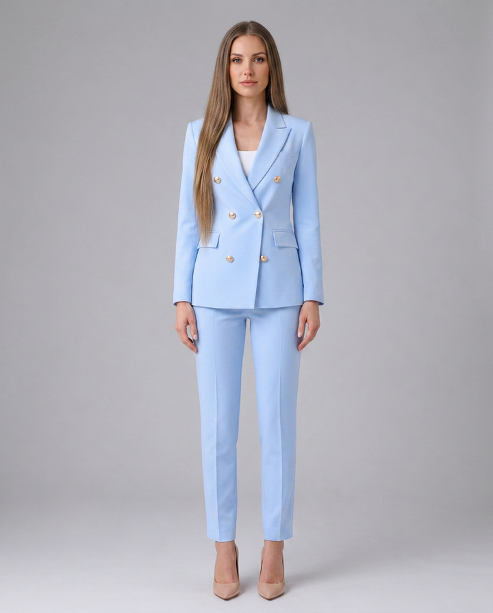 Blazer Set Women Double-Breasted Trousers – Business