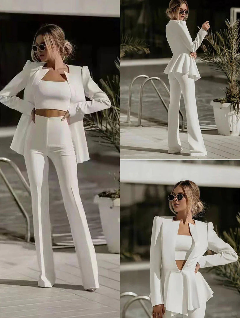 Blazer Set Women Tailored High-Waisted Trousers – Business