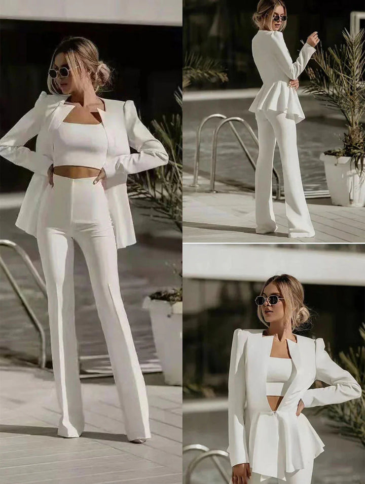 Blazer Set Women Tailored High-Waisted Trousers – Business